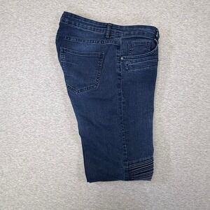 HM Divided Womens Dark Wash Moto Skinny Jeans Blue Ribbed Knee Ankle Zip Size 14